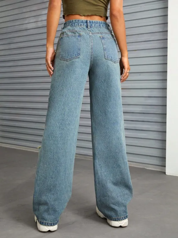 Subtle Texture Straight Leg Denim Jeans
