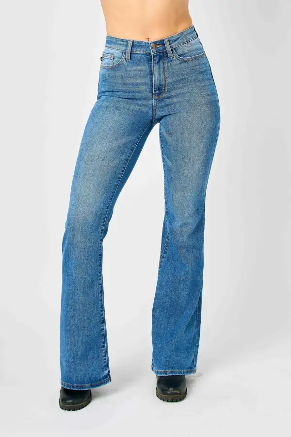 Contoured Flare Leg Denim Jeans