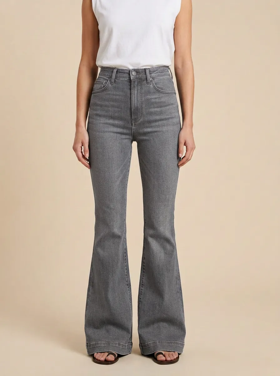 Classic Faded Finish High Rise Flare Jeans