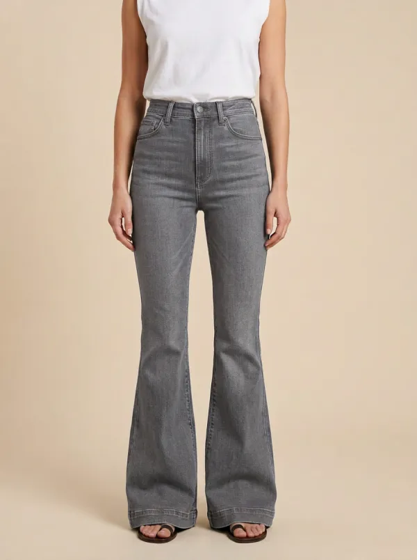 Classic Faded Finish High Rise Flare Jeans
