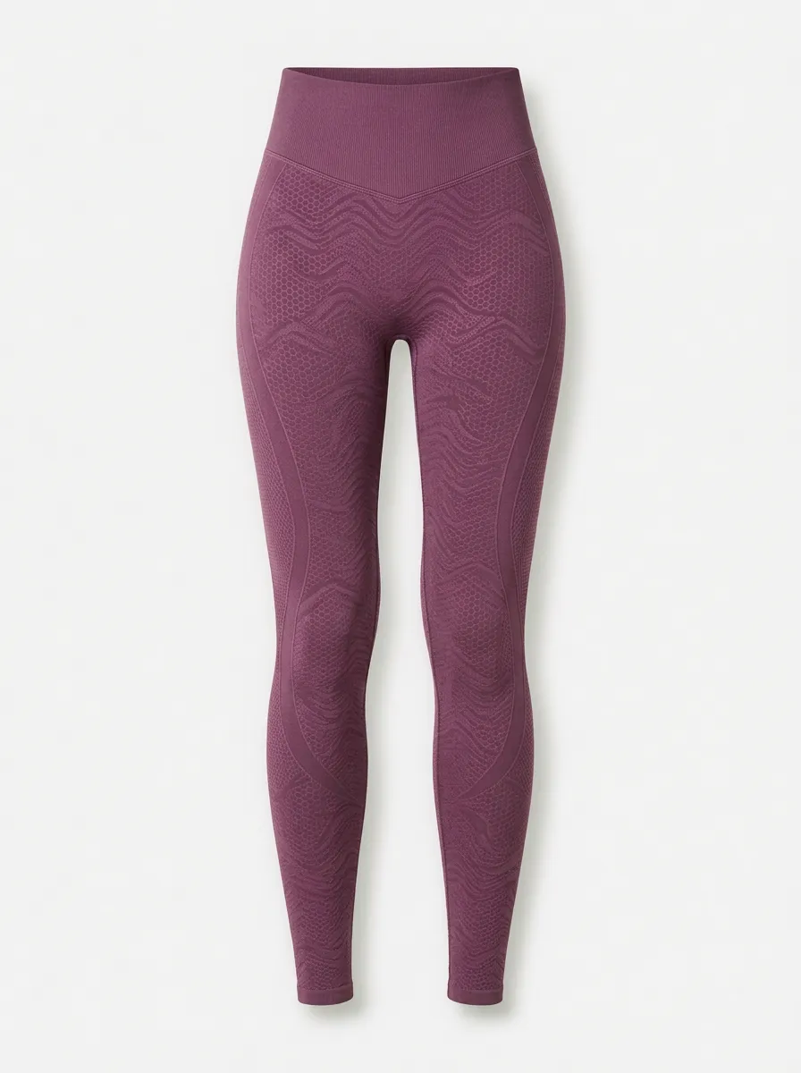Women's Fitness Gym Burgundy Honeycomb Wave Printed Leggings