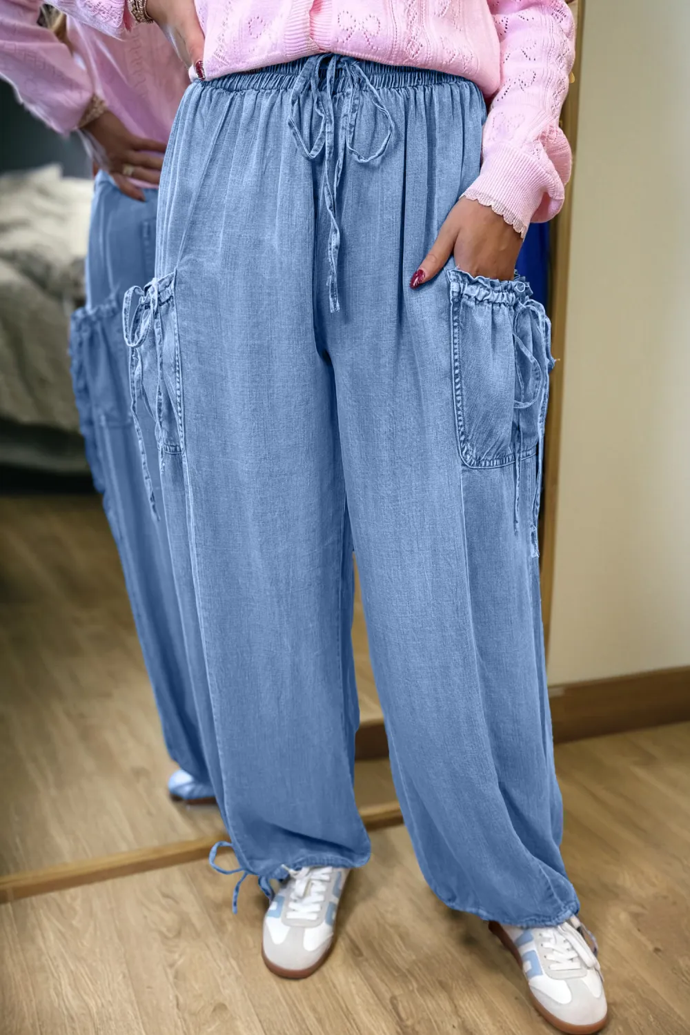 Light Blue Drawstring Denim Pants