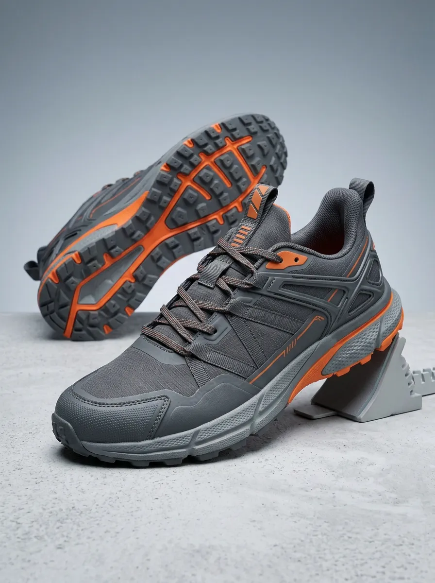 Men's Outdoor Sport Grey Orange Trail Running Printed Shoes