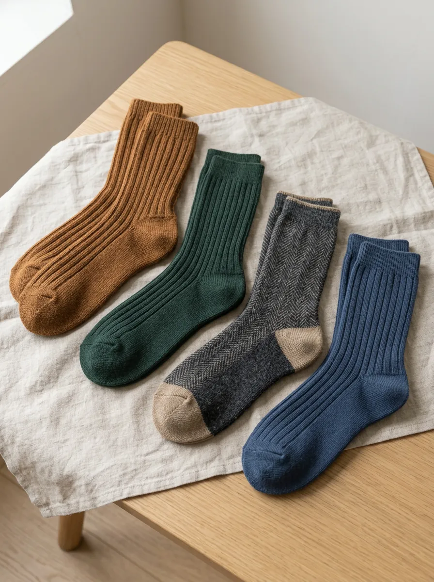 Men's Vintage Style Ribbed Herringbone Patterned 4-Pack Socks