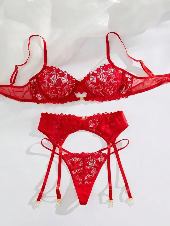 Lace Sheer Garter Lingerie Set