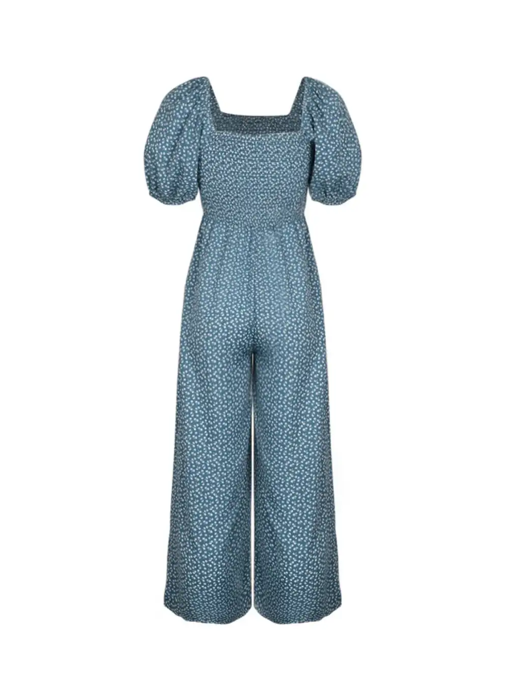 Printed Square Neck Puff Sleeve Everyday Jumpsuit