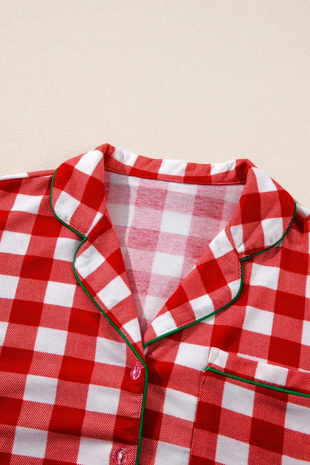 Plaid Collared Neck Long Sleeve Top And Pants Set