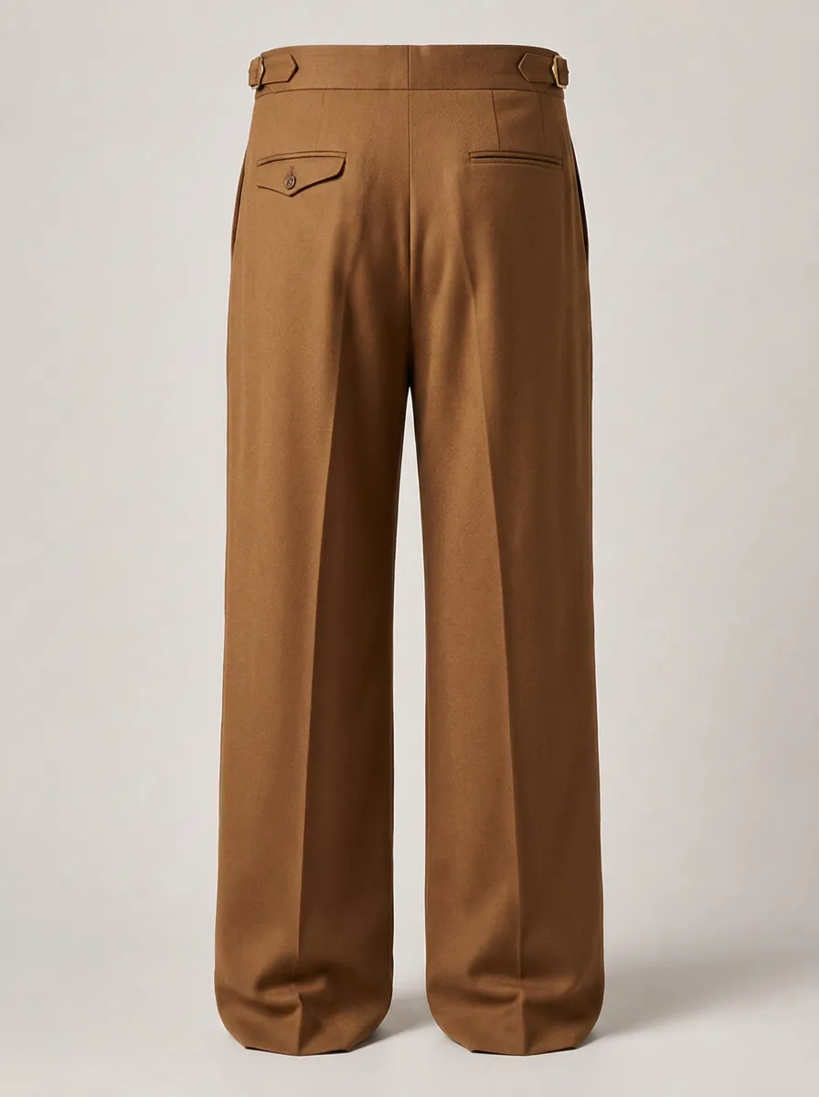 Men's Vintage Style Brown Side-Adjuster Tailored Trousers