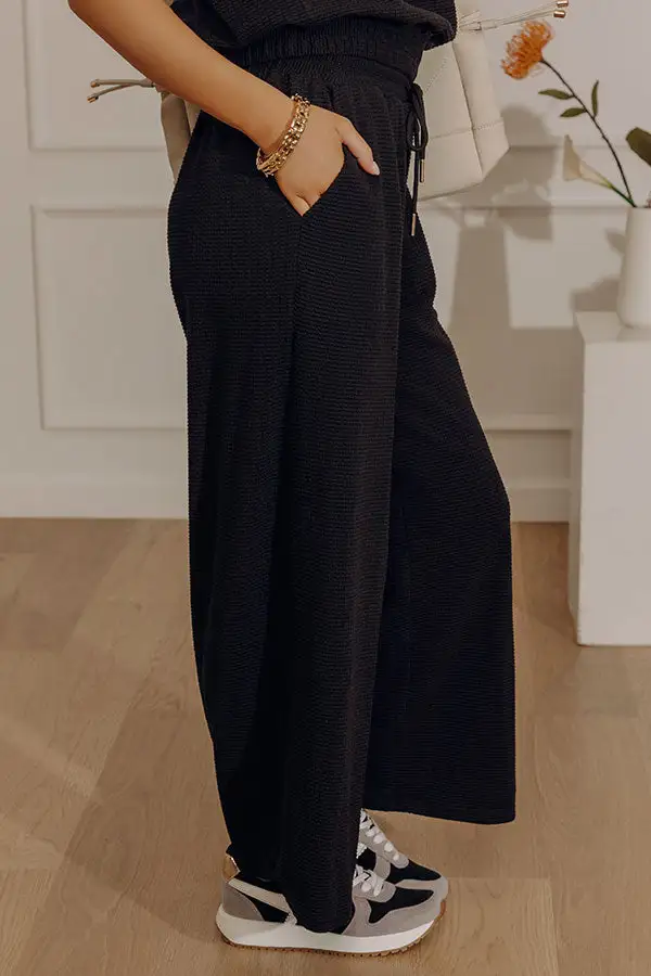 High Waist Relaxed Wide Leg Knit Waffle Knit Pants