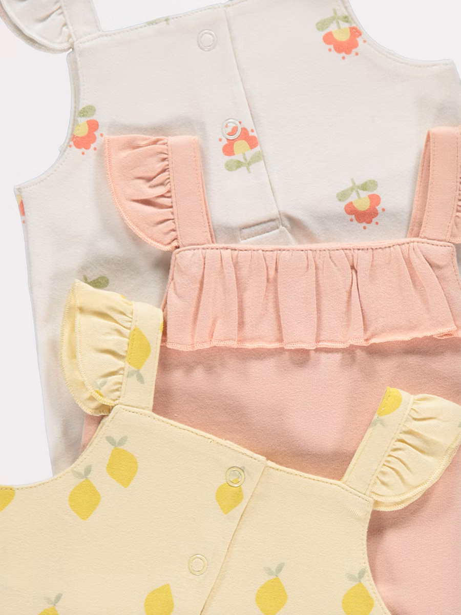 Lemon Frill Trim Sleeveless Rompers 3 Pack detail 1