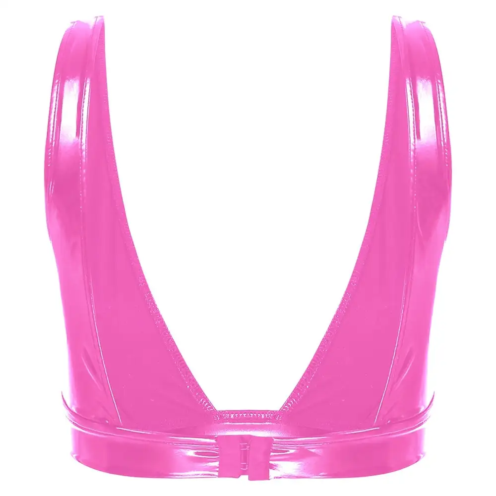 Latex-Effect Deep-Plunge Bra with Back Closure