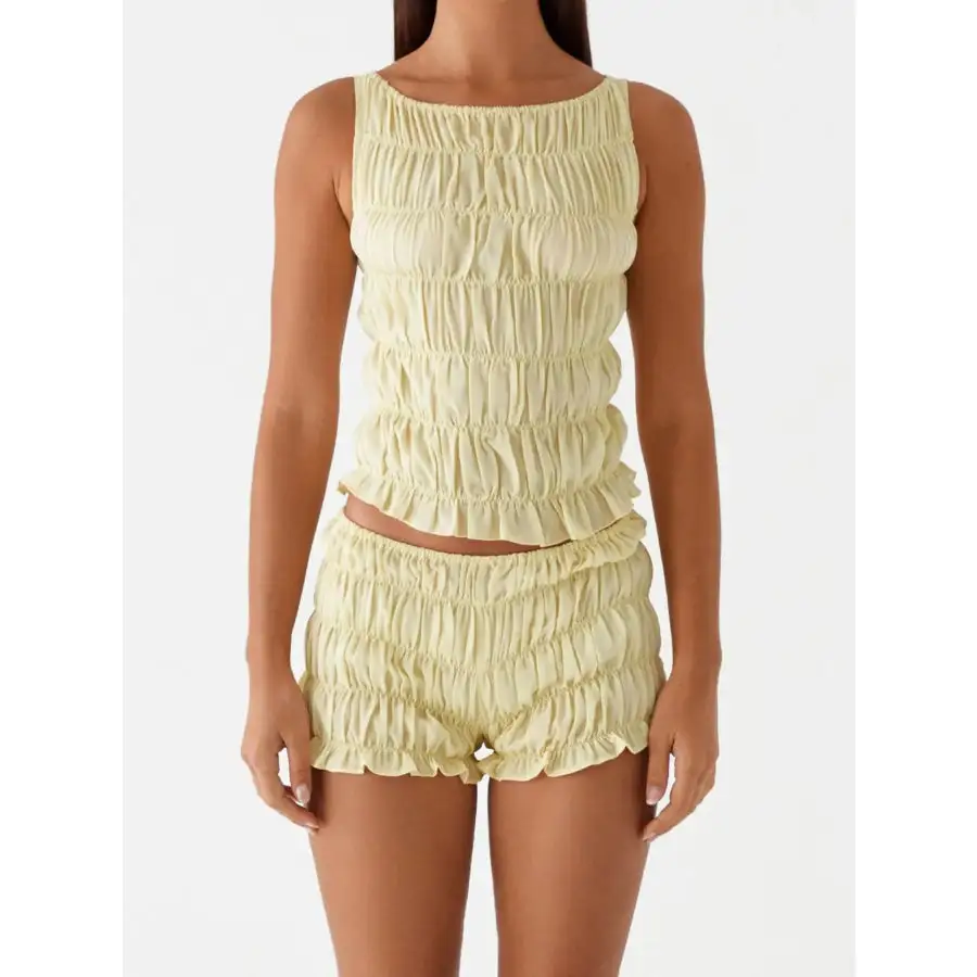 Ruched Texture Tank and Shorts Two Piece Set