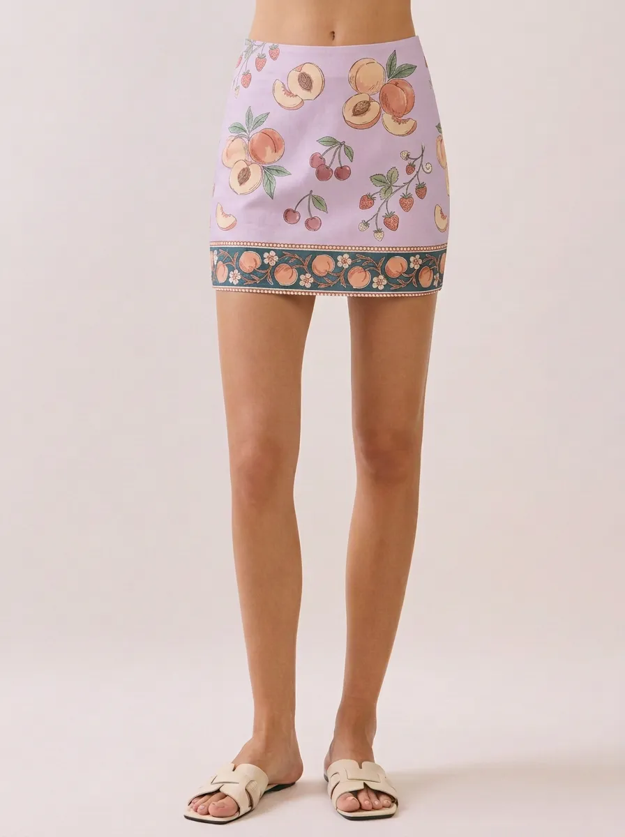 Women's Fruit Lover Peach Cherry Strawberry Printed Mini Skirt