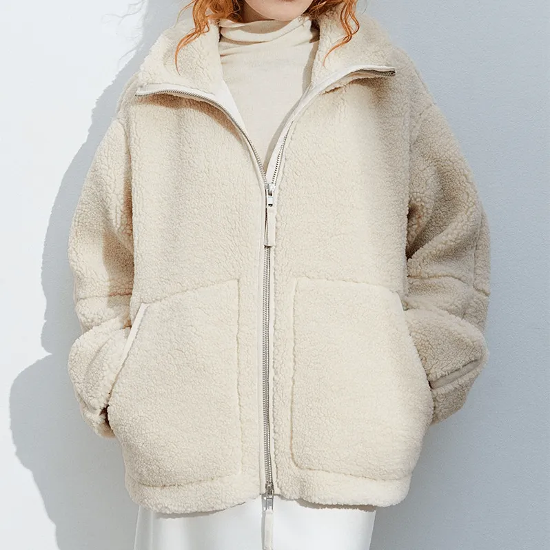 Stand Collar Teddy Fleece Oversized Jacket