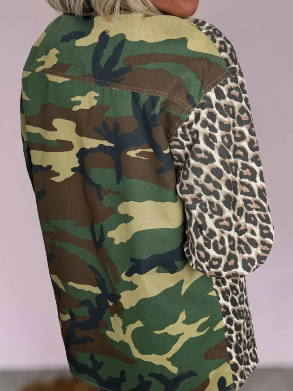 Camouflage Leopard Print Mixed Pattern Oversized Jacket