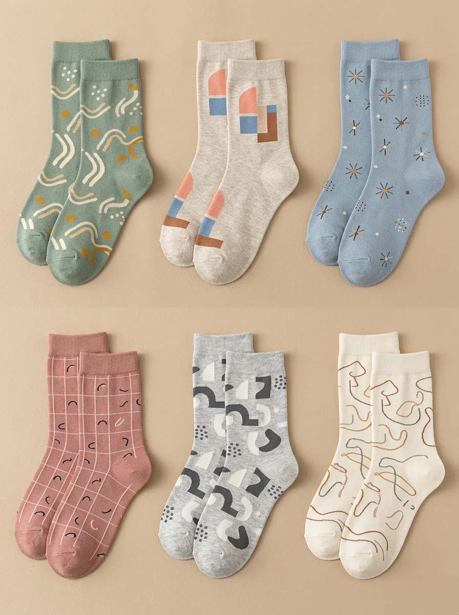Women's 6-Pair Abstract Geometric Star Crew Sock Set