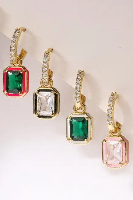 namel merald Cut Crystal Huggie