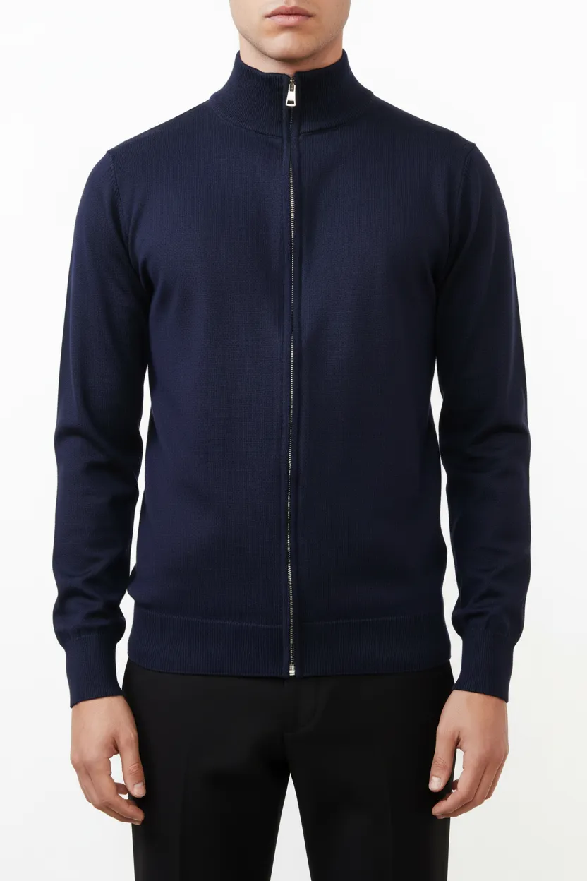 Classic Regular Fit Full Zip Viscose Knit Vest