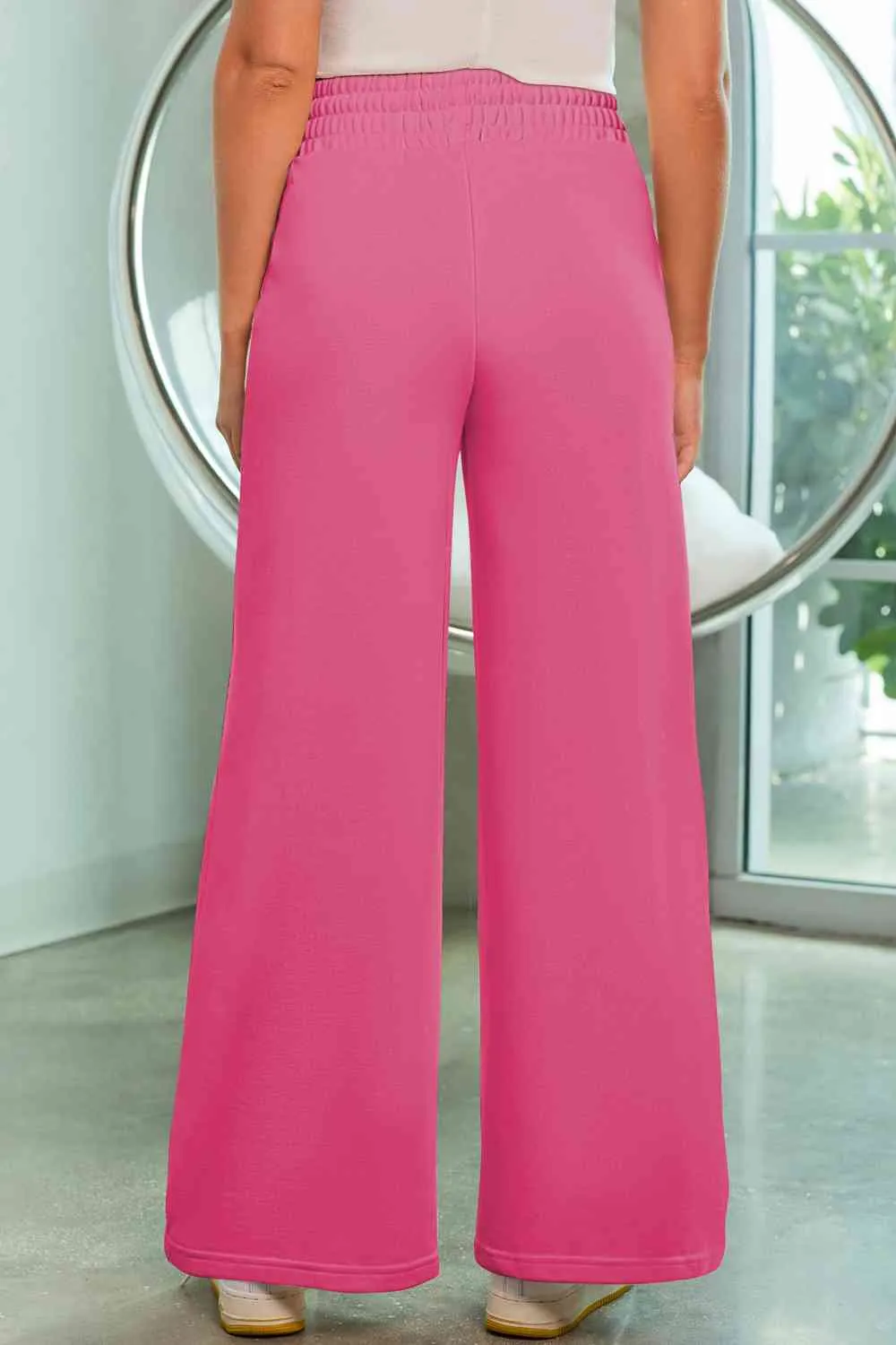 Polished Drawstring Wide Leg Pants With Pocket