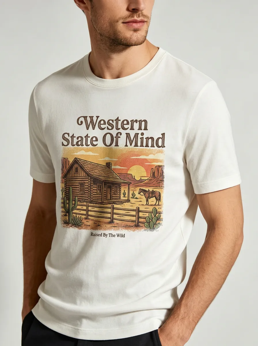 Men's Western State Of Mind Cabin Horse Desert Printed T-shirt