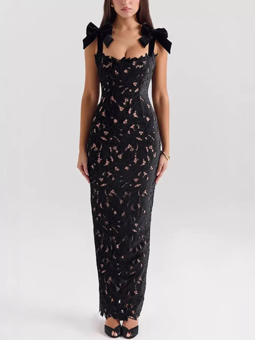 Gathered Detail Slit Maxi Dress