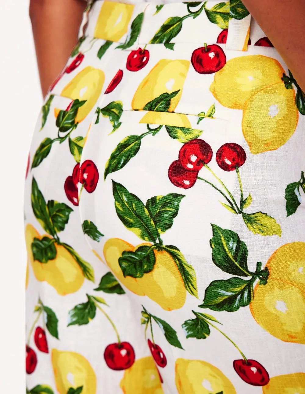 Westbourne Linen Pants -Ivory, Cherries and Lemons