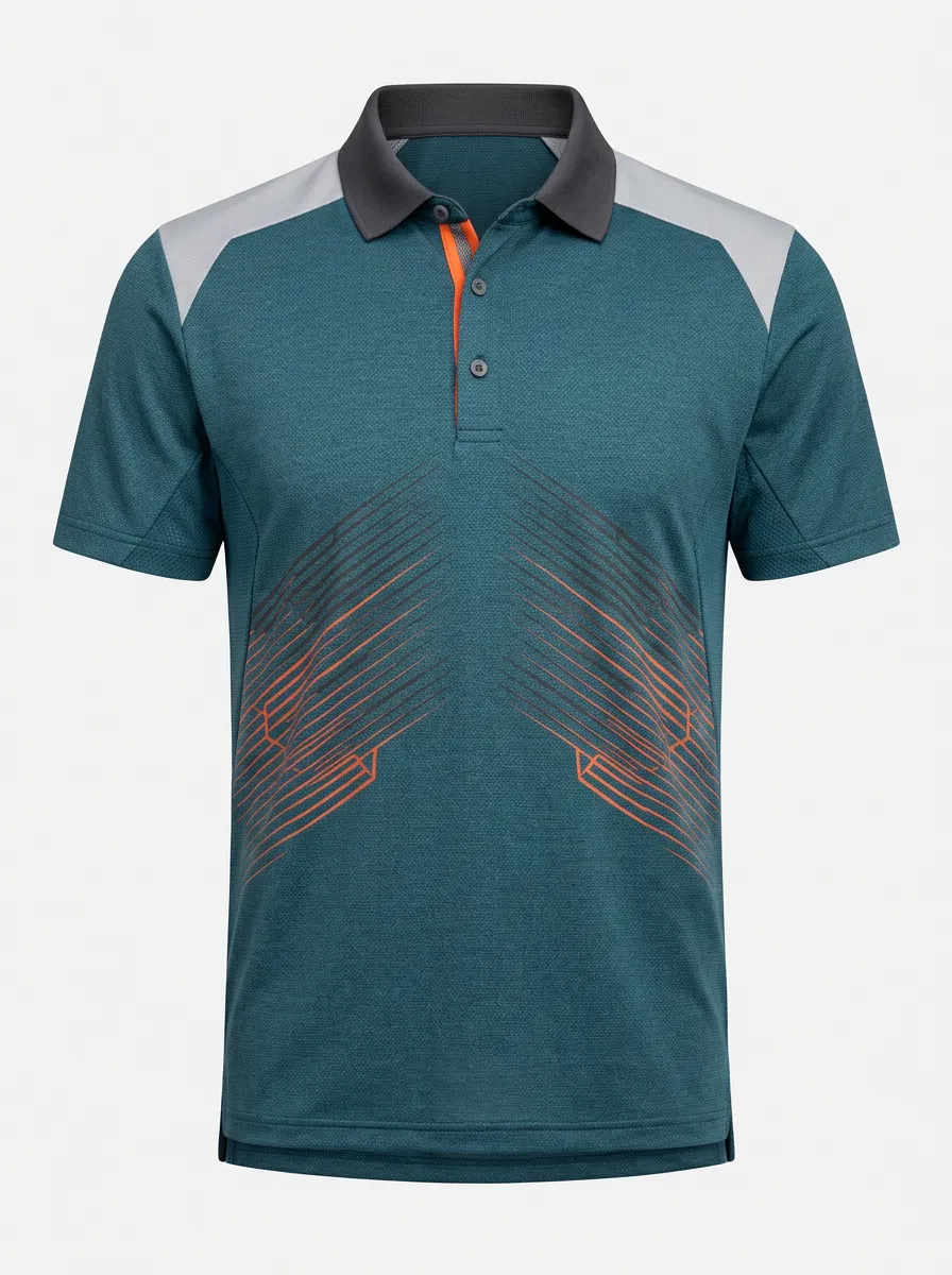 Men's Sporty Geometric Line Pattern Printed Polo Shirt