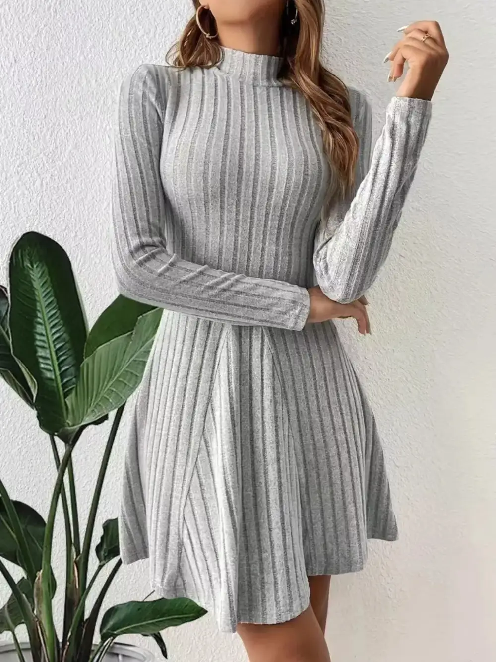 Ribbed Knit Mock Neck Mini Dress