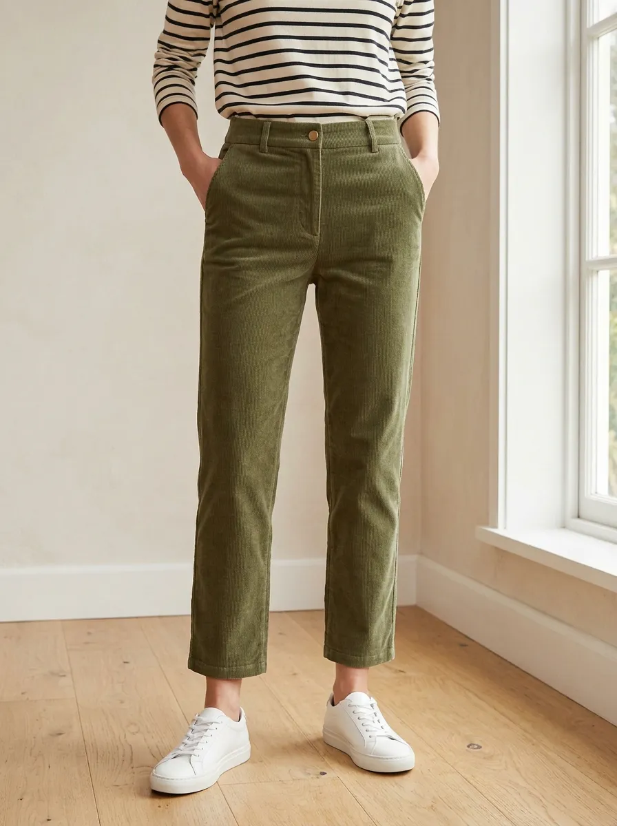 Women's Straight-Leg Mid-Rise Ankle-Length Corduroy Pants