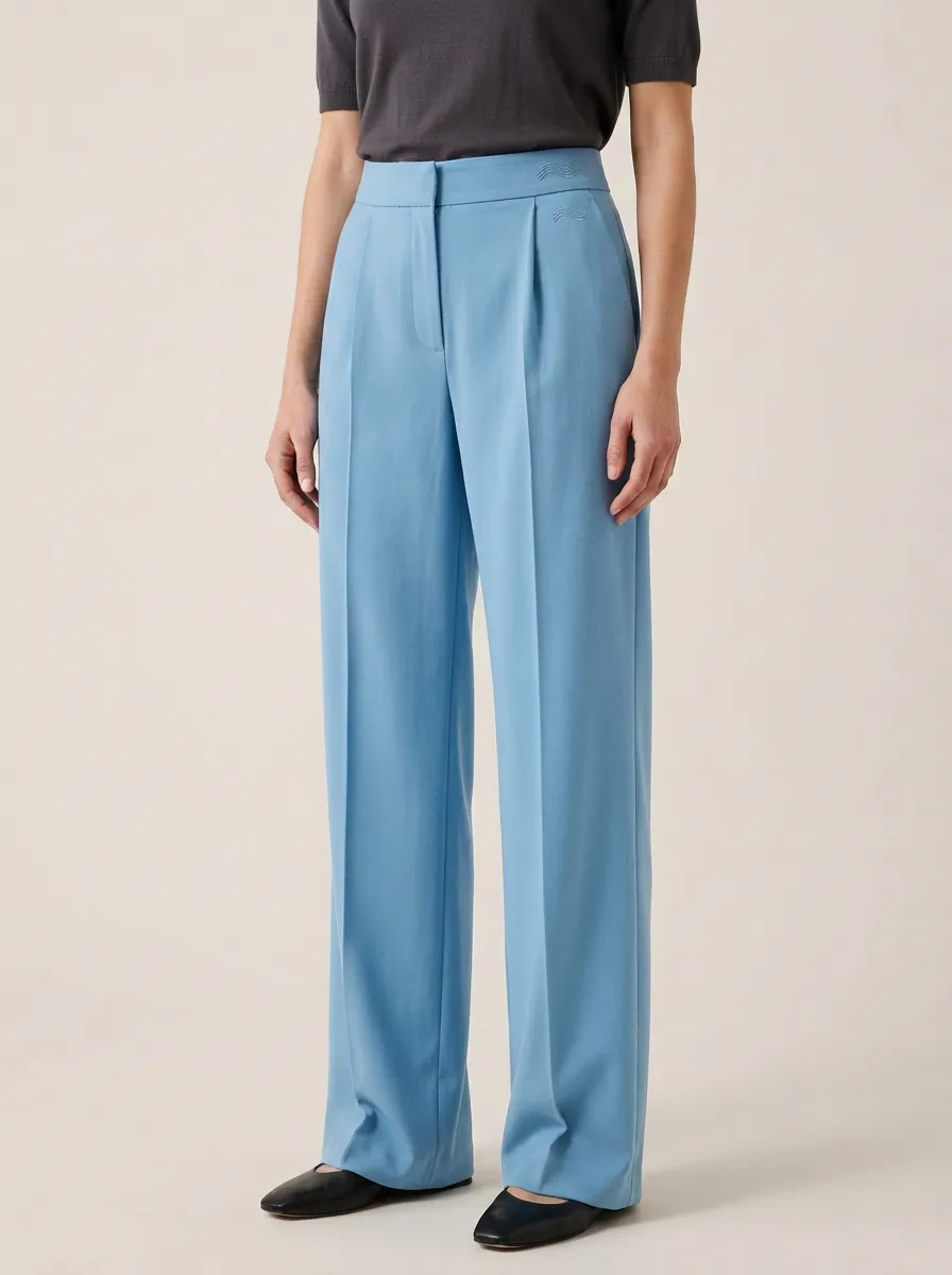 Embroidered High Rise Wide Leg Trousers