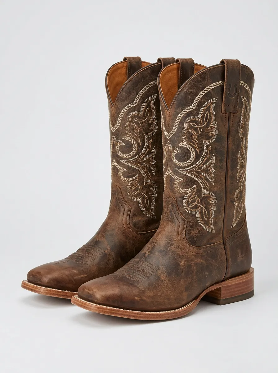 Classic Western Embroidered Leather-Look Silhouette Men's Western Cowboy Boots