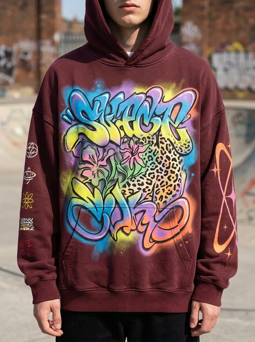 Unisex Streetwear Graffiti Leopard Floral Graphic Hoodie