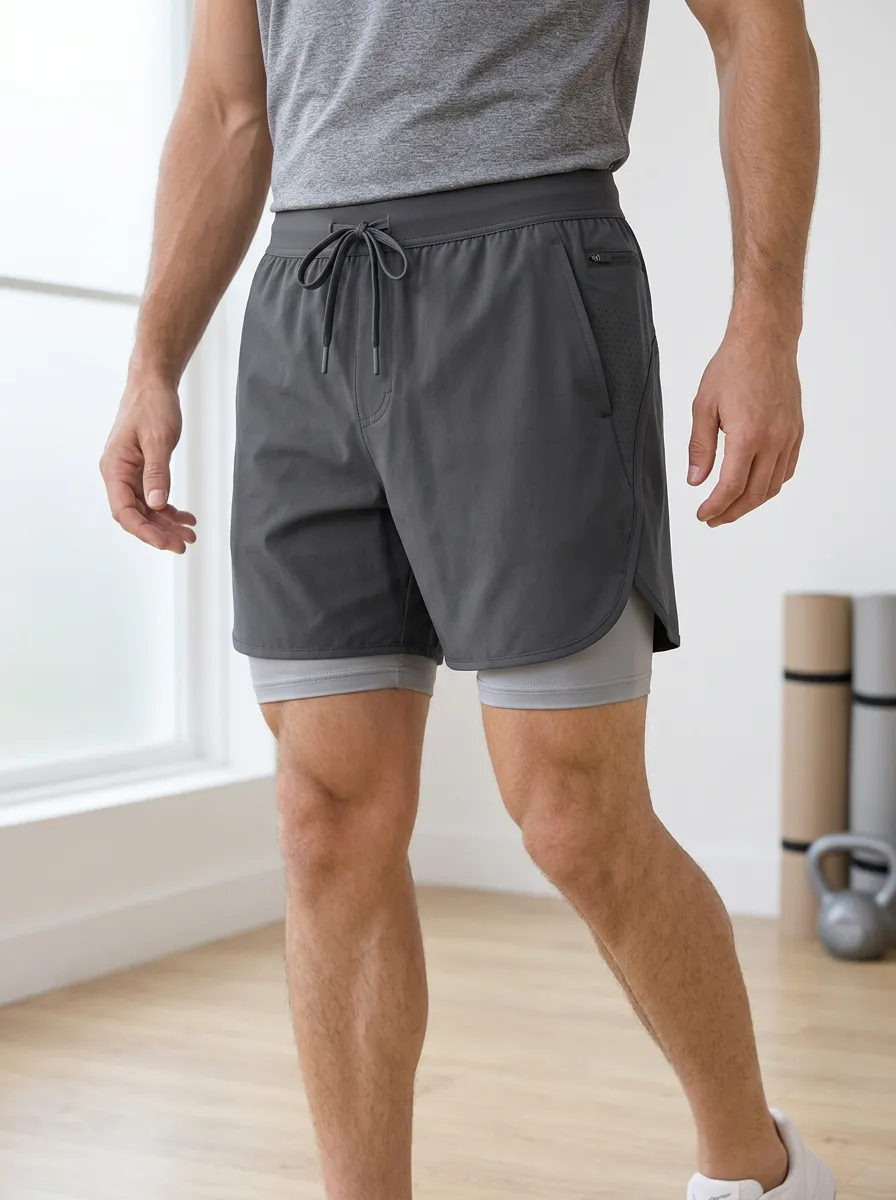Men's Fitness Workout Two-in-One Layered Athletic Shorts