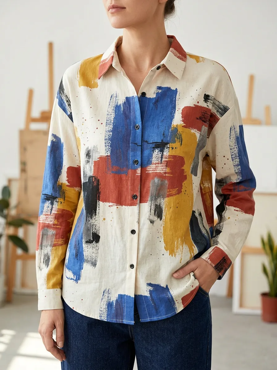 Women's Dreamy Abstract Art Lover Brushstroke Shirt