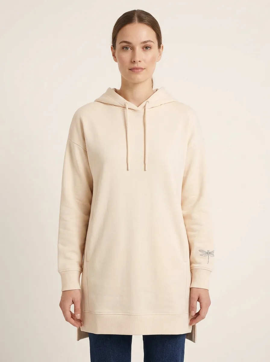 Women's Dragonfly-Cuff Embroidered High-Low Side-Slit Hoodie