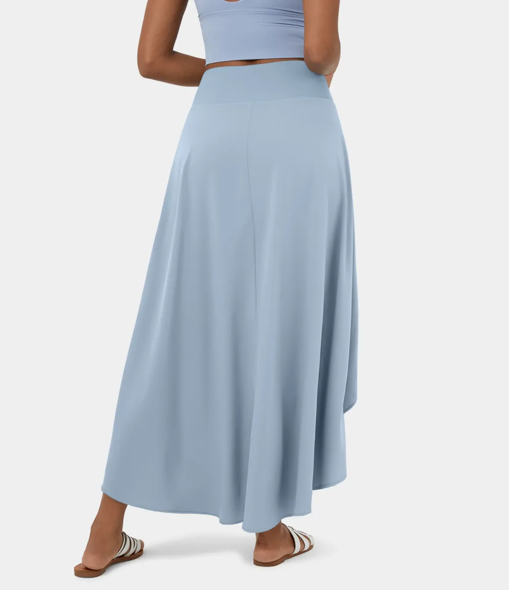 Breezeful High Waisted High Low Ruffle 2-in-1 Flowy Quick Dry Casual Regular Maxi Skirt