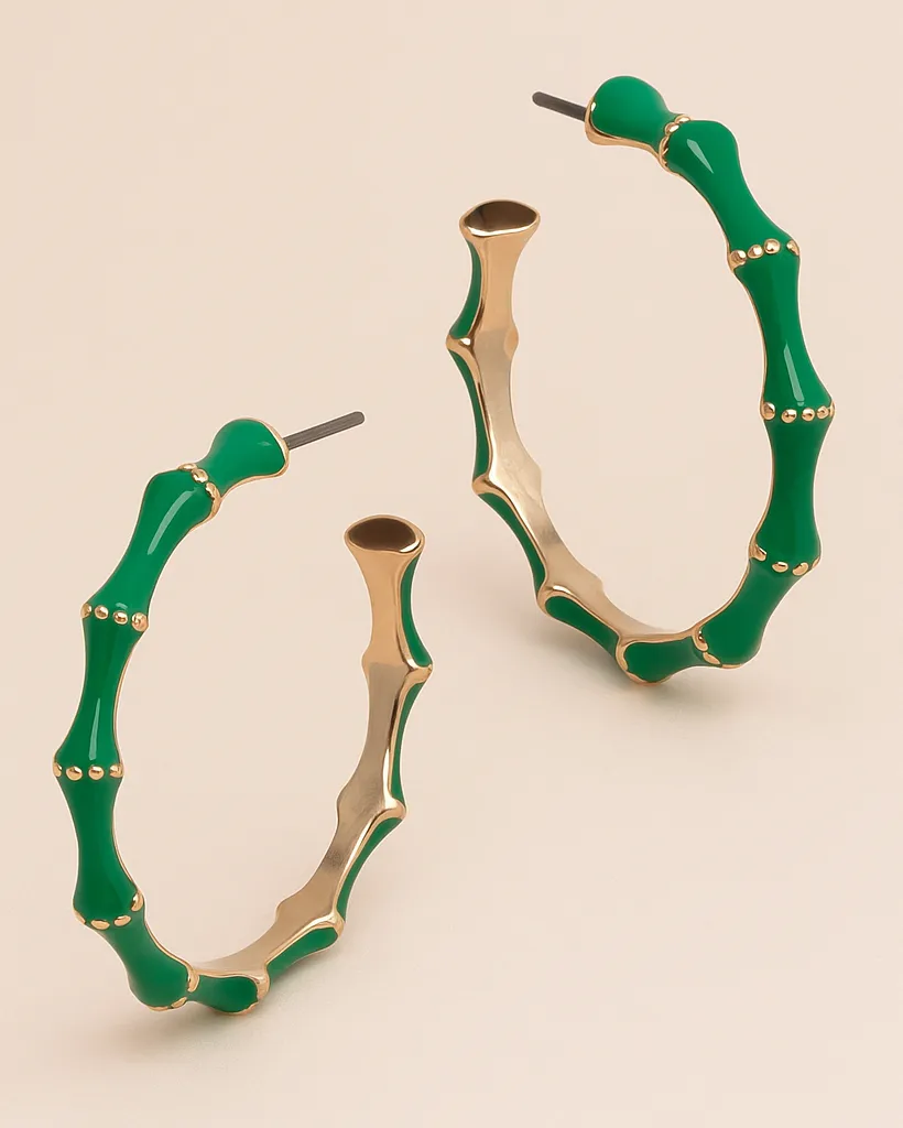 Bamboo Statement Enamel Hoop Earrings
