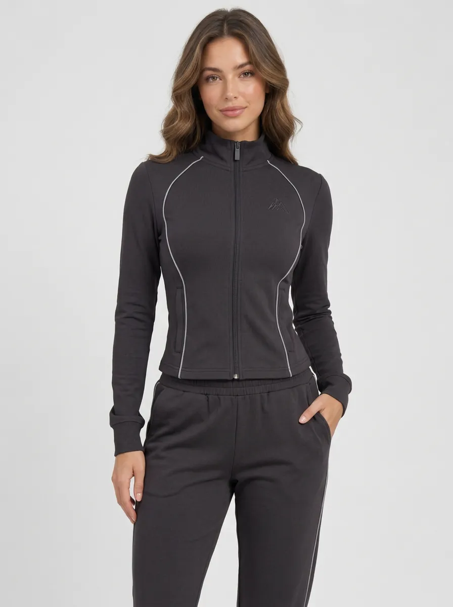 Women's Olive Green Athletic Piping Detail Zip-up Tracksuit