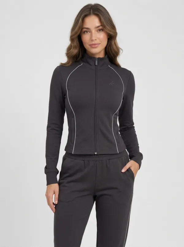 Women's Olive Green Athletic Piping Detail Zip-up Tracksuit