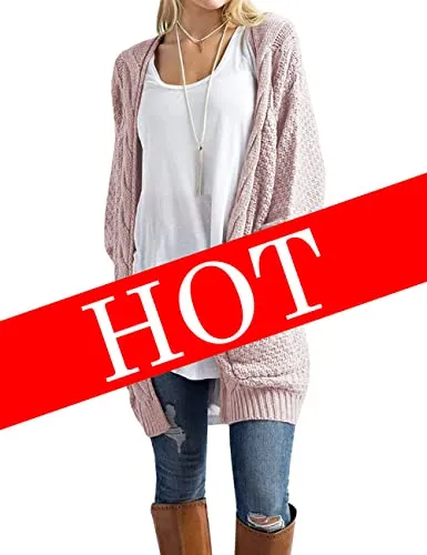 Traleubie Women's Open Front Long Sleeve Boho Boyfriend Knit Chunky Cardigan Sweater