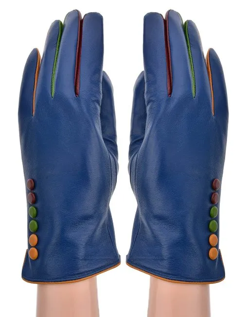Three Tone Button Leather Gloves