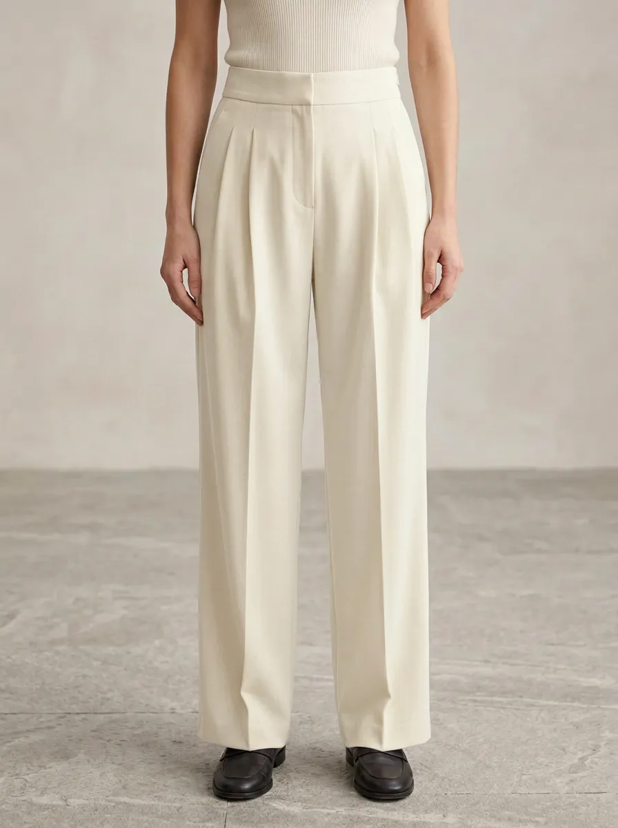 Minimal Finish Pleated Wide-Leg Trousers