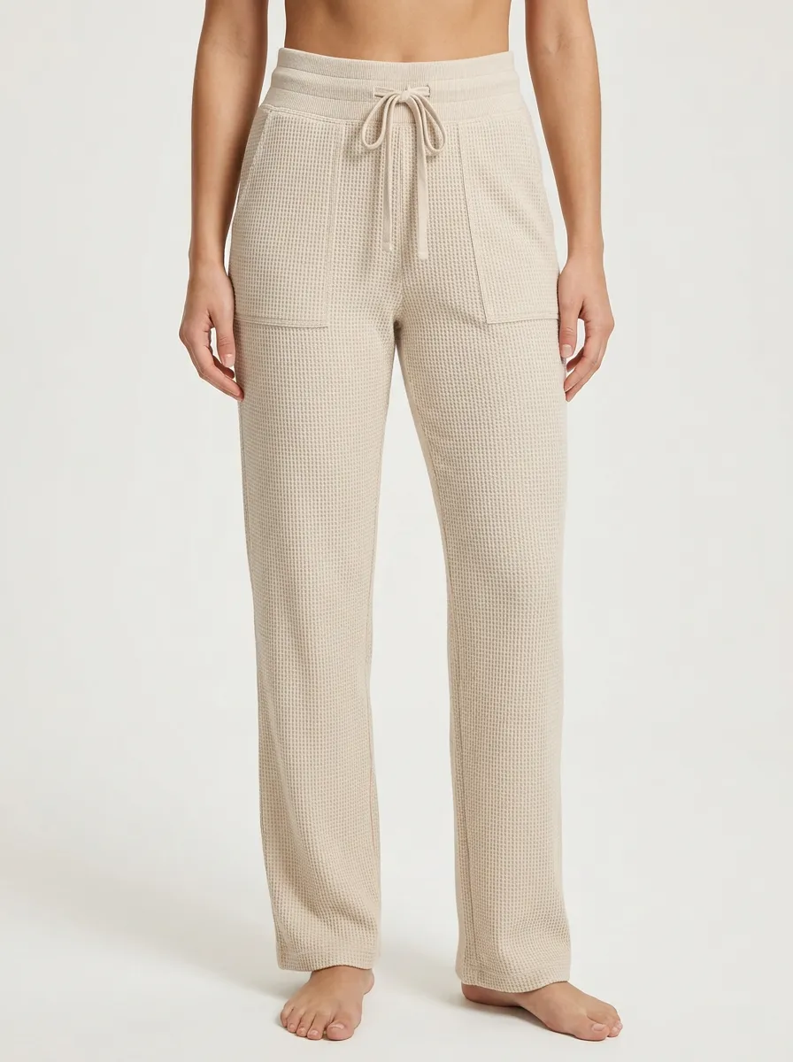Women's Casual Lounge Waffle Knit Drawstring Printed Pants