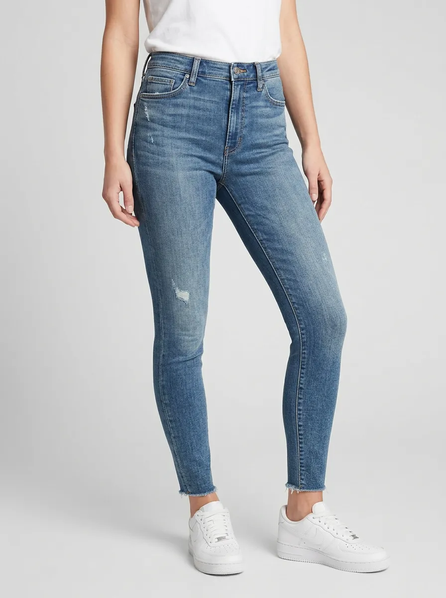 Women's Distressed High-Rise Raw Hem Slim Jeans