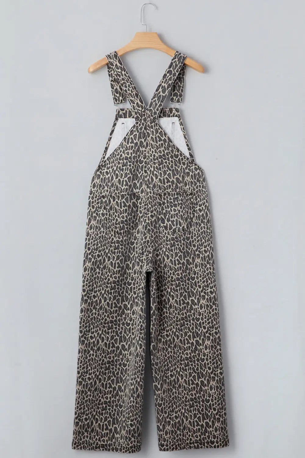 Leopard Print Straight Leg Loose Overall Denim Pants