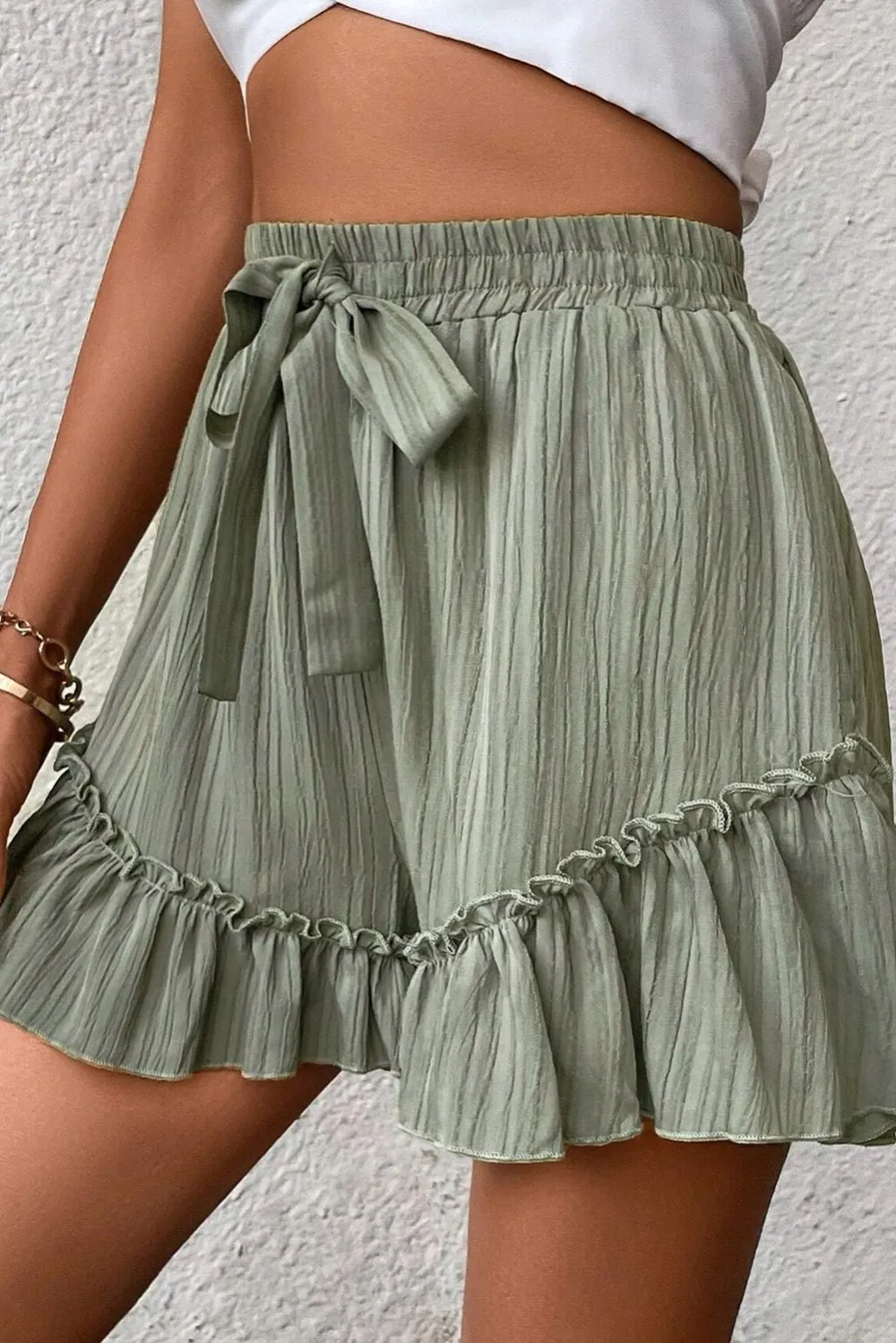 Tie Waist Ruffle Detail Casual Shorts