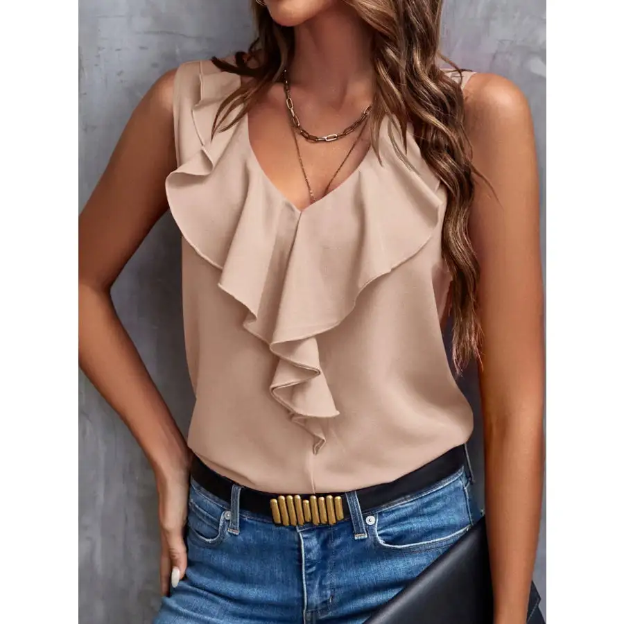 Cozy Ruffled V Neck Tank