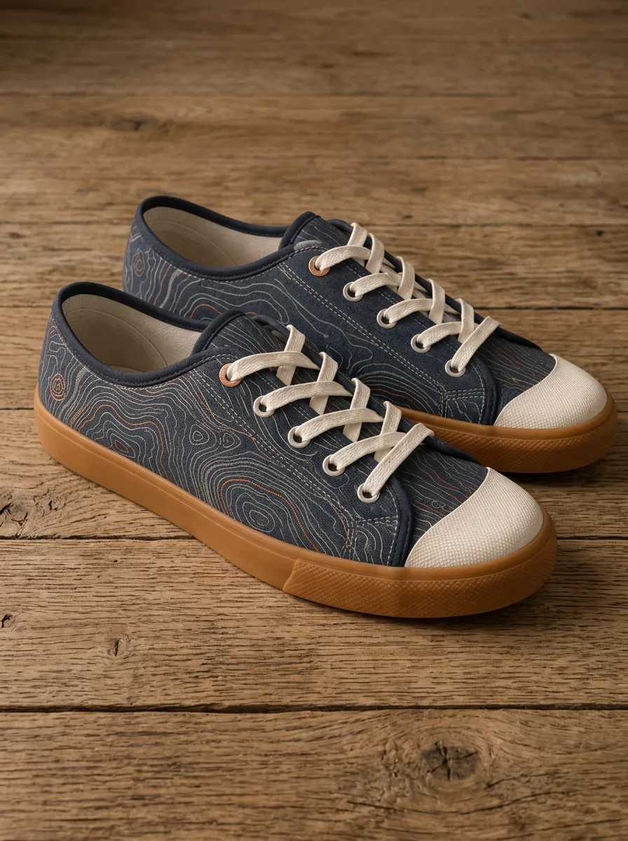 Men's Classic Hiking Lover Topographic Map Patterned Canvas Shoes