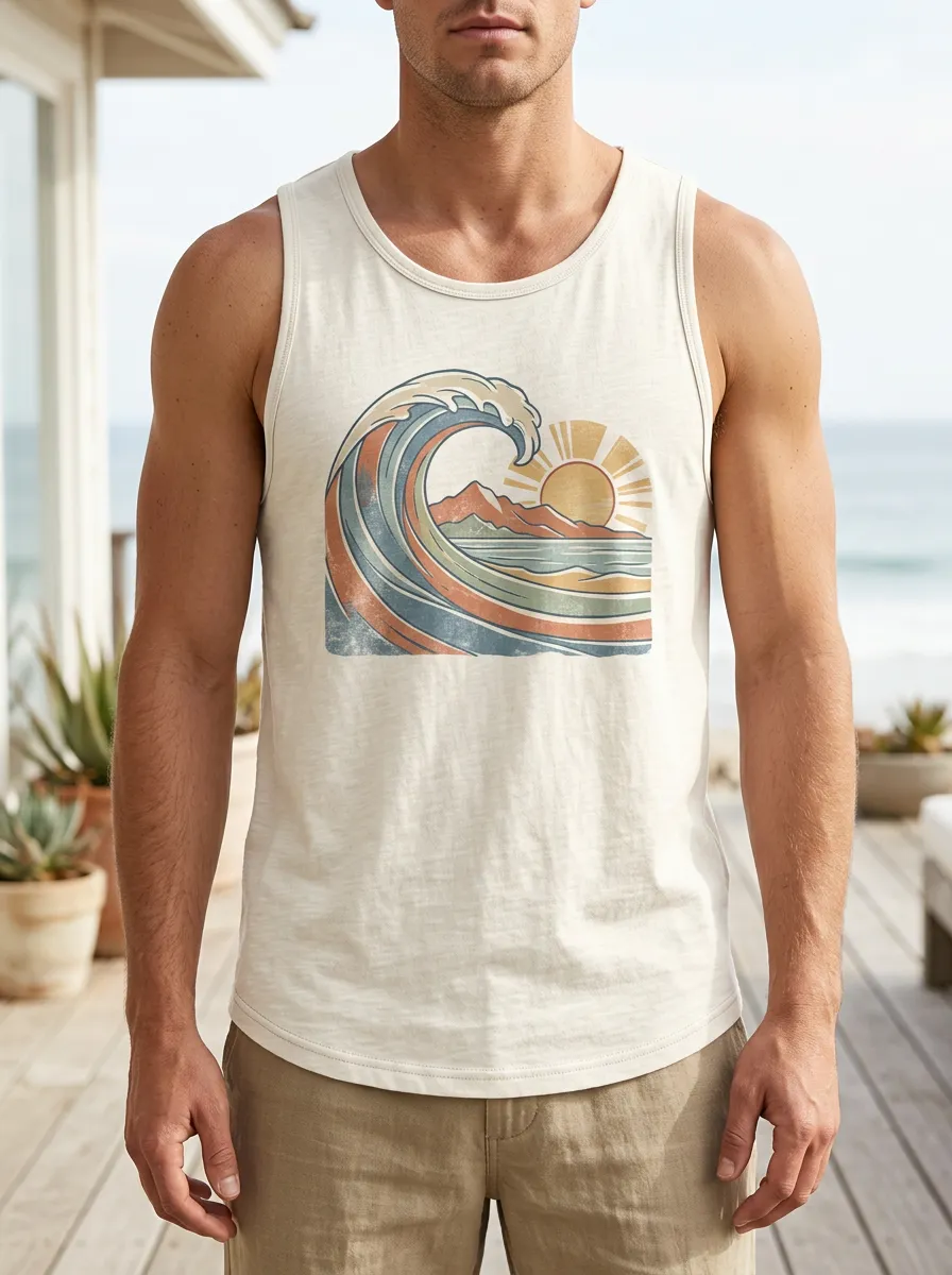 Men's Surfer Beach Retro Wave Sun Tank Top