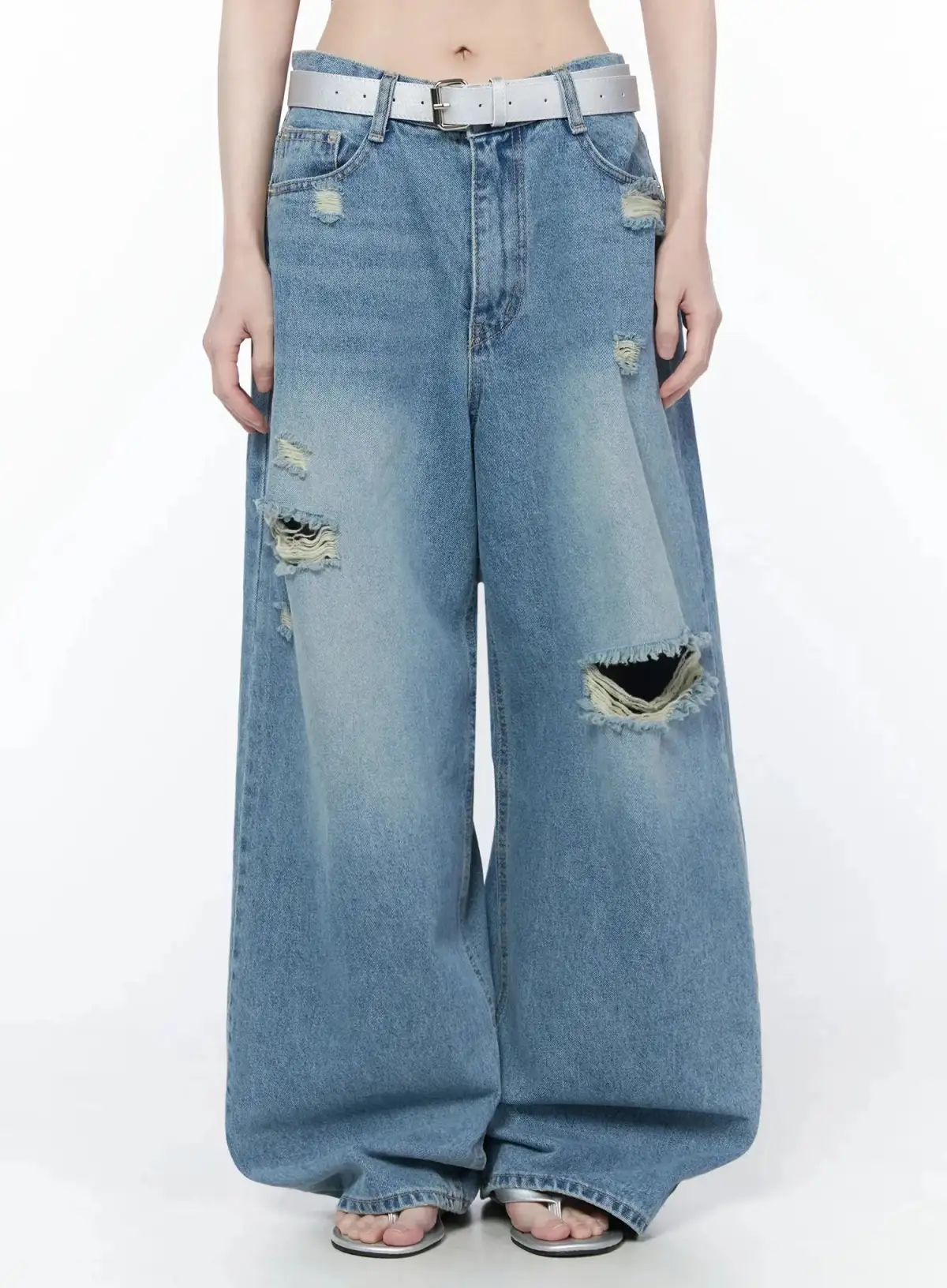 Wide Leg Distressed Jeans